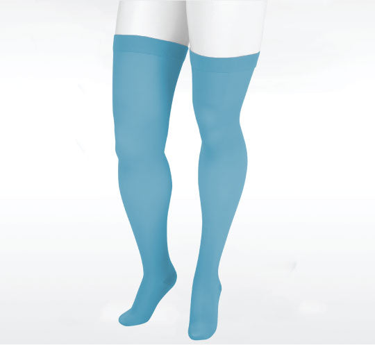 Juzo Naturally Sheer Thigh High 15-20 mmhg w/ Silicone Band, Blue Bayou