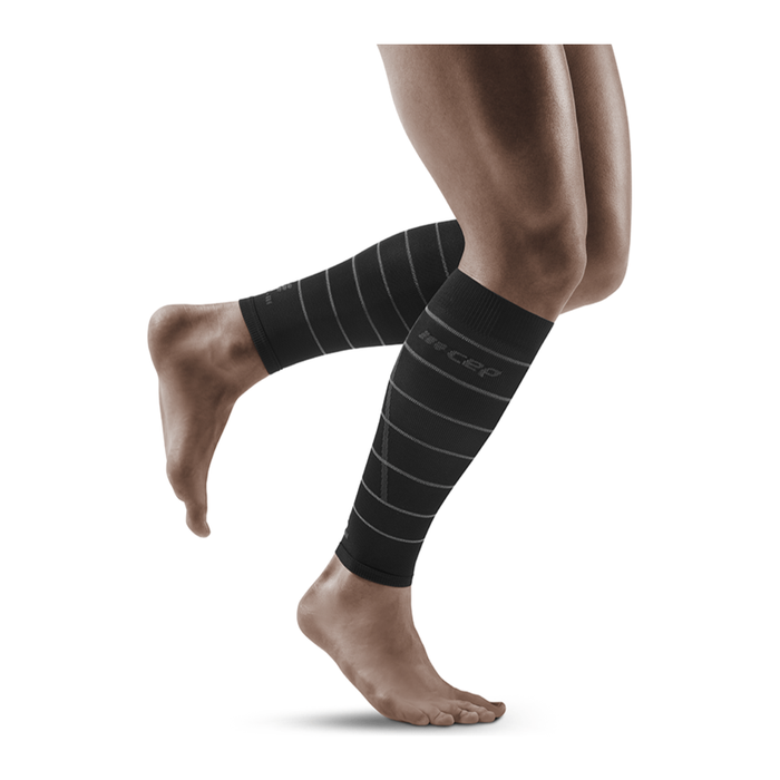 Reflective Compression Calf Sleeves, Men, Black/Silver